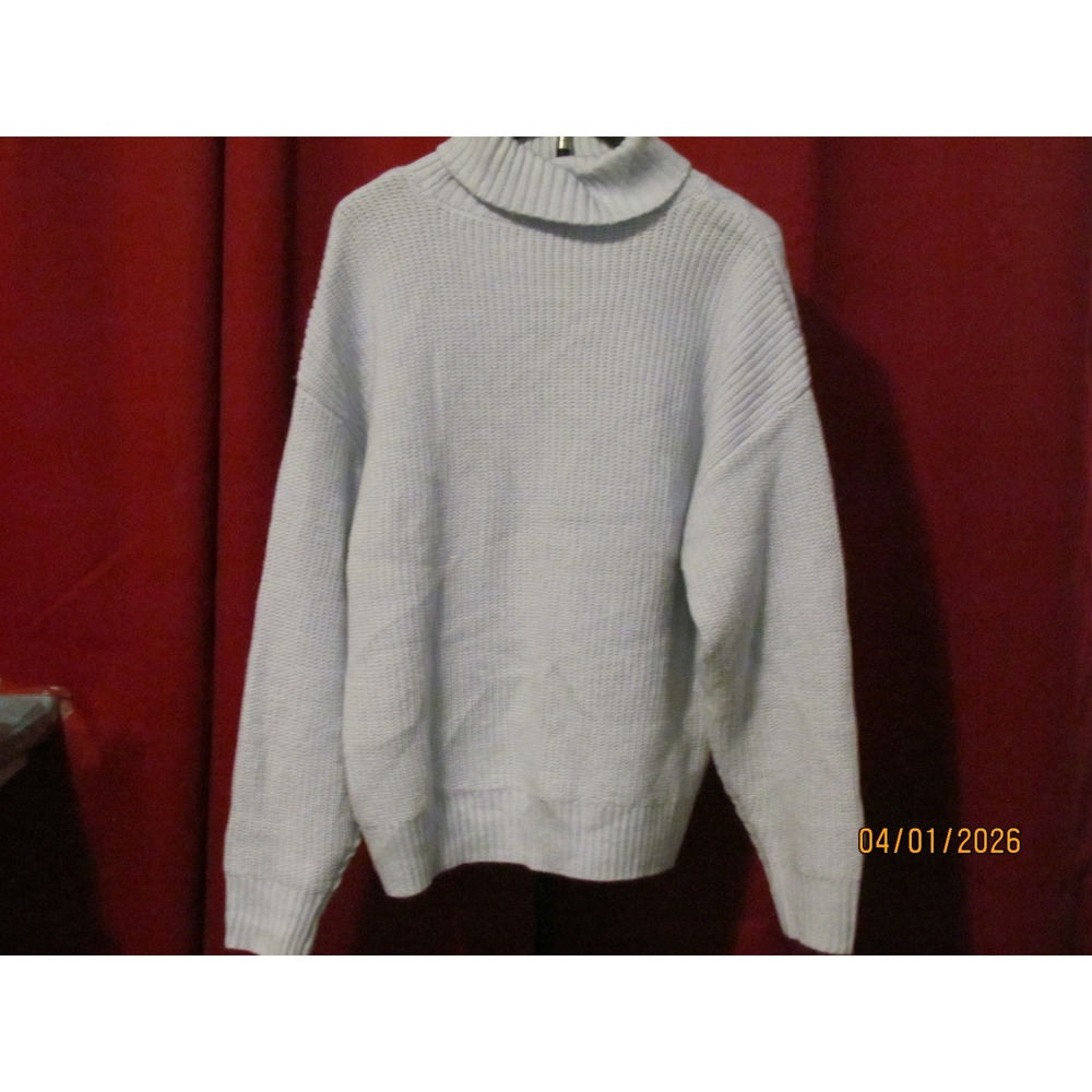Alfina Womens XL Light Blue Cable Knit Back Turtleneck Sweater Ribbed Pullover